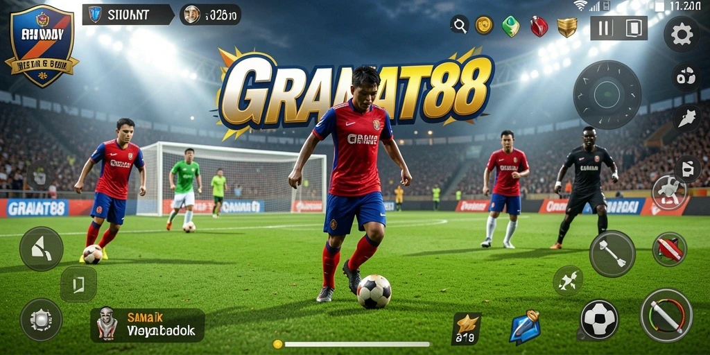 Tampilan gameplay seru dalam pertandingan sepak bola.