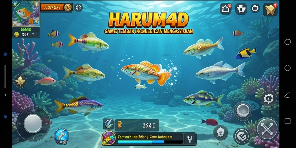 Tampilan gameplay HARUM4D yang seru dalam Tembak Ikan.